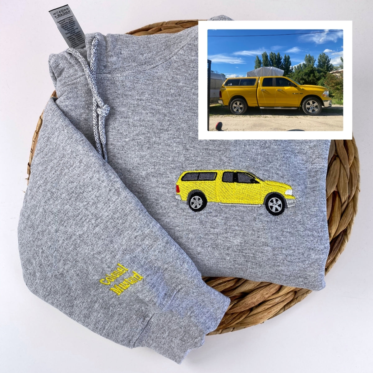 Custom Embroidered Car Portrait Hoodie - Personalized Vehicle Gift for Car Enthusiast