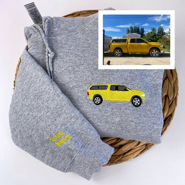 Custom Embroidered Car Portrait Hoodie - Personalized Vehicle Gift for Car Enthusiast