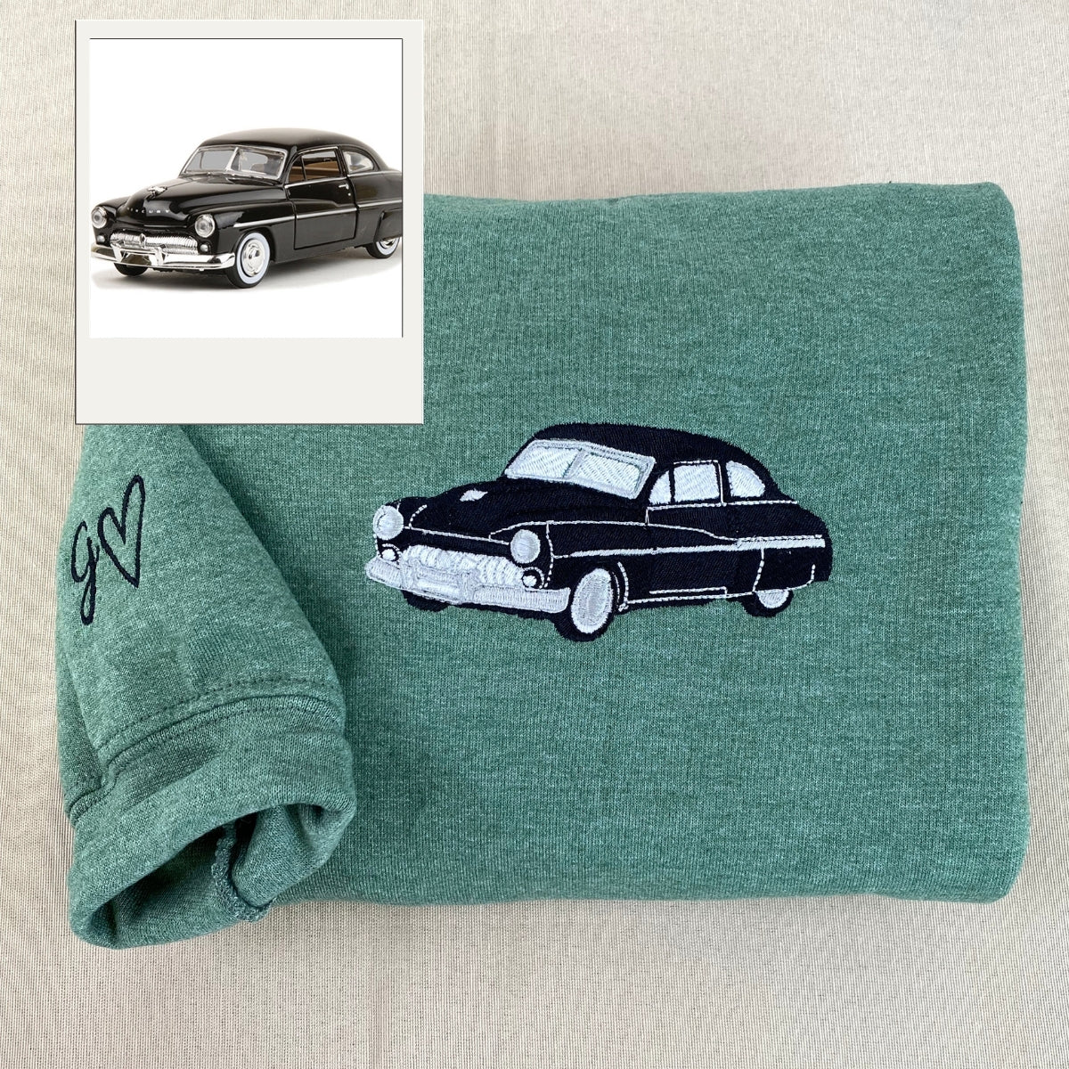 Custom Embroidered Car Portrait Hoodie - Personalized Vehicle Gift for Car Enthusiast