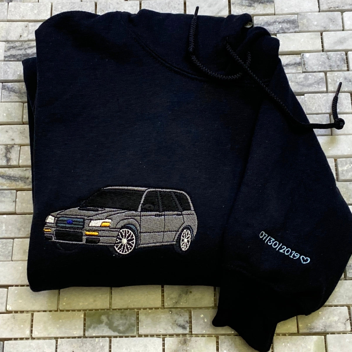 Custom Embroidered Car Portrait Hoodie - Personalized Vehicle Gift for Car Enthusiast