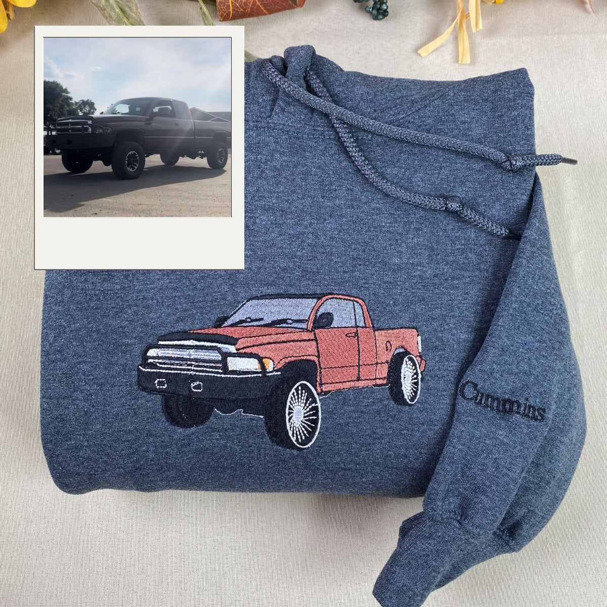 Custom Embroidered Car Portrait Hoodie - Personalized Automotive Gift for Car Guy