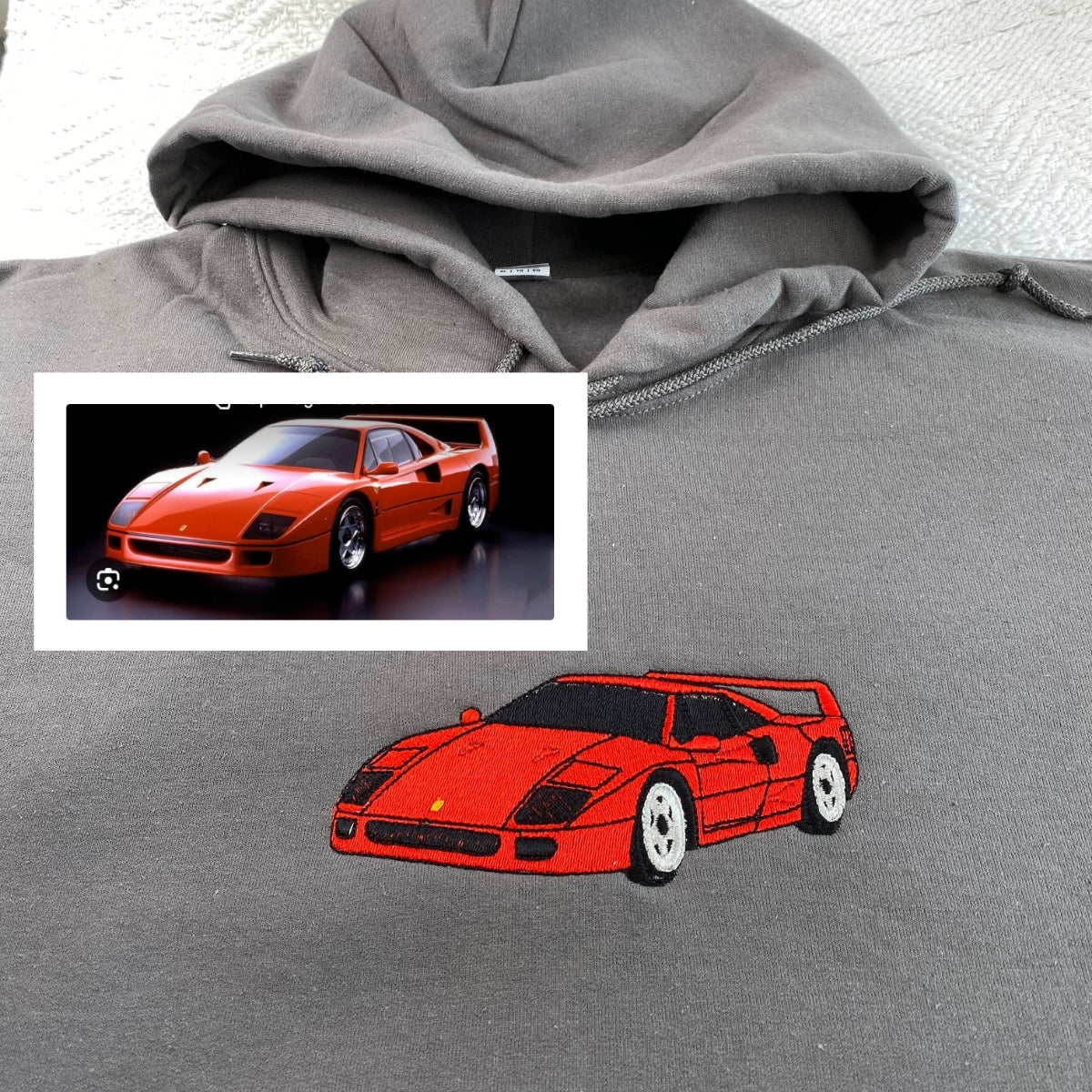 Custom Embroidered Car Portrait Hoodie - Personalized Automotive Gift for Car Guy