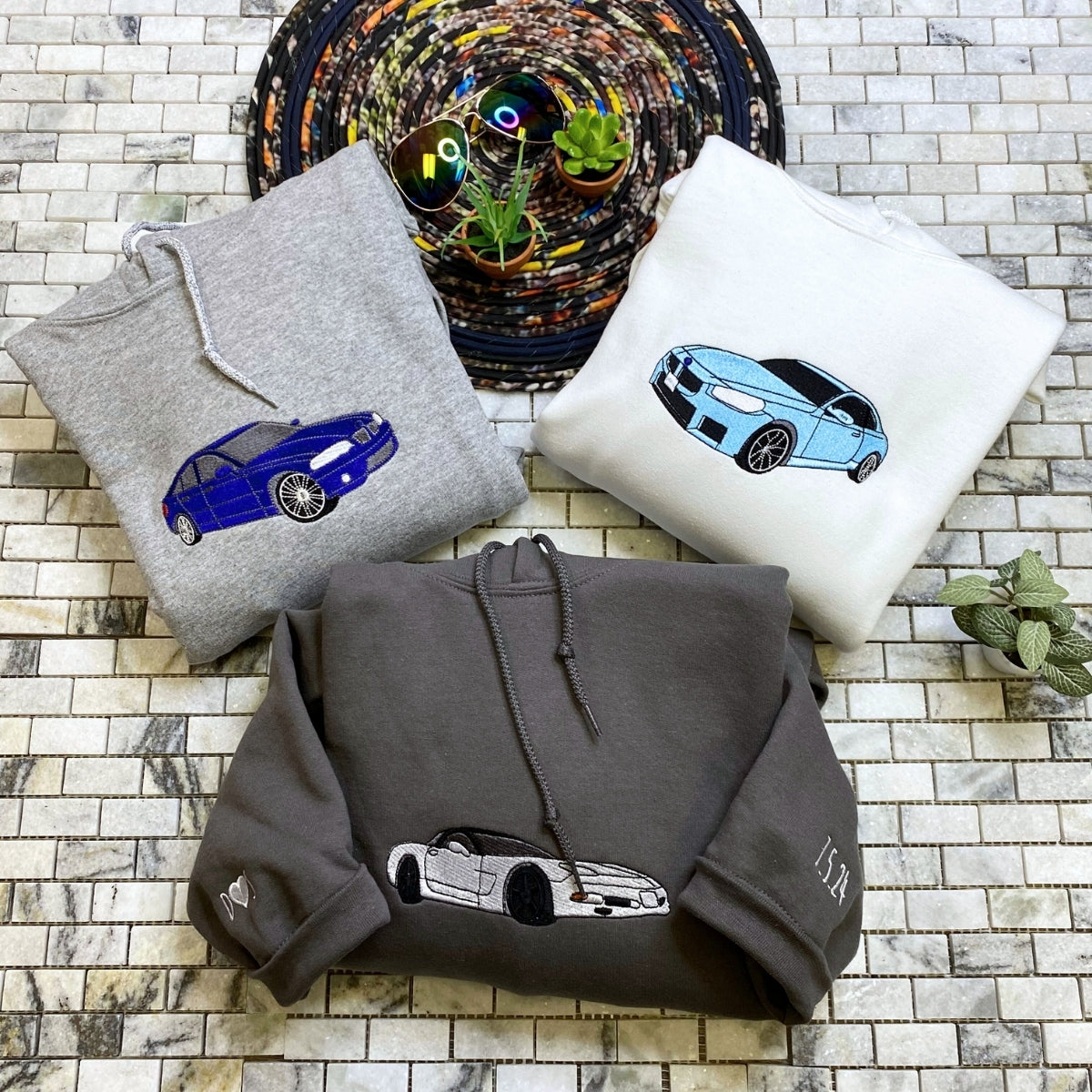 Custom Embroidered Car Portrait Hoodie - Personalized Automotive Gift for Car Guy