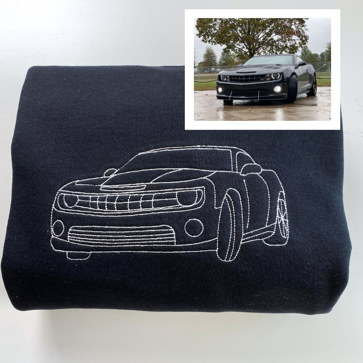 Custom Embroidered Car Silhouette Hoodie - Personalized Auto Art Gift
