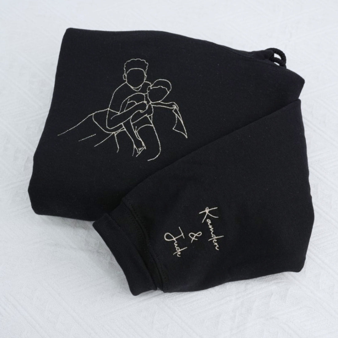 Dad EST Custom Embroidered Hoodie - New Father Photo Line Art - Personalized Father's Day Gift