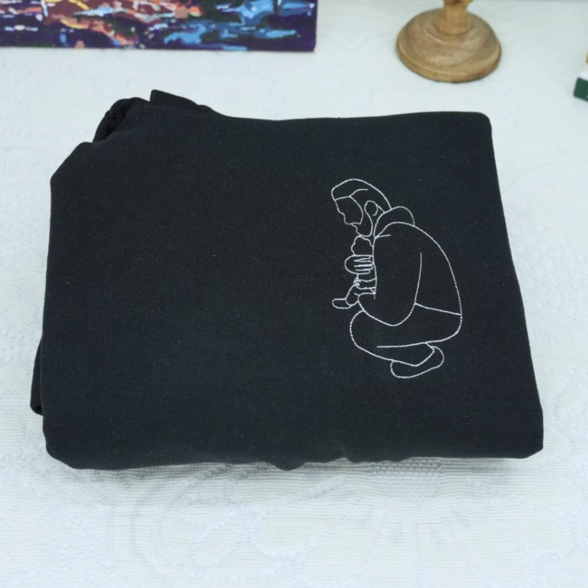 Dad EST Custom Embroidered Hoodie - New Father Photo Line Art - Personalized Father's Day Gift