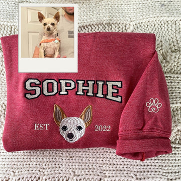 Dog Portrait Custom Embroidered Hoodie - Personalized Pet Face Varsity Style - Dog Mom Gift