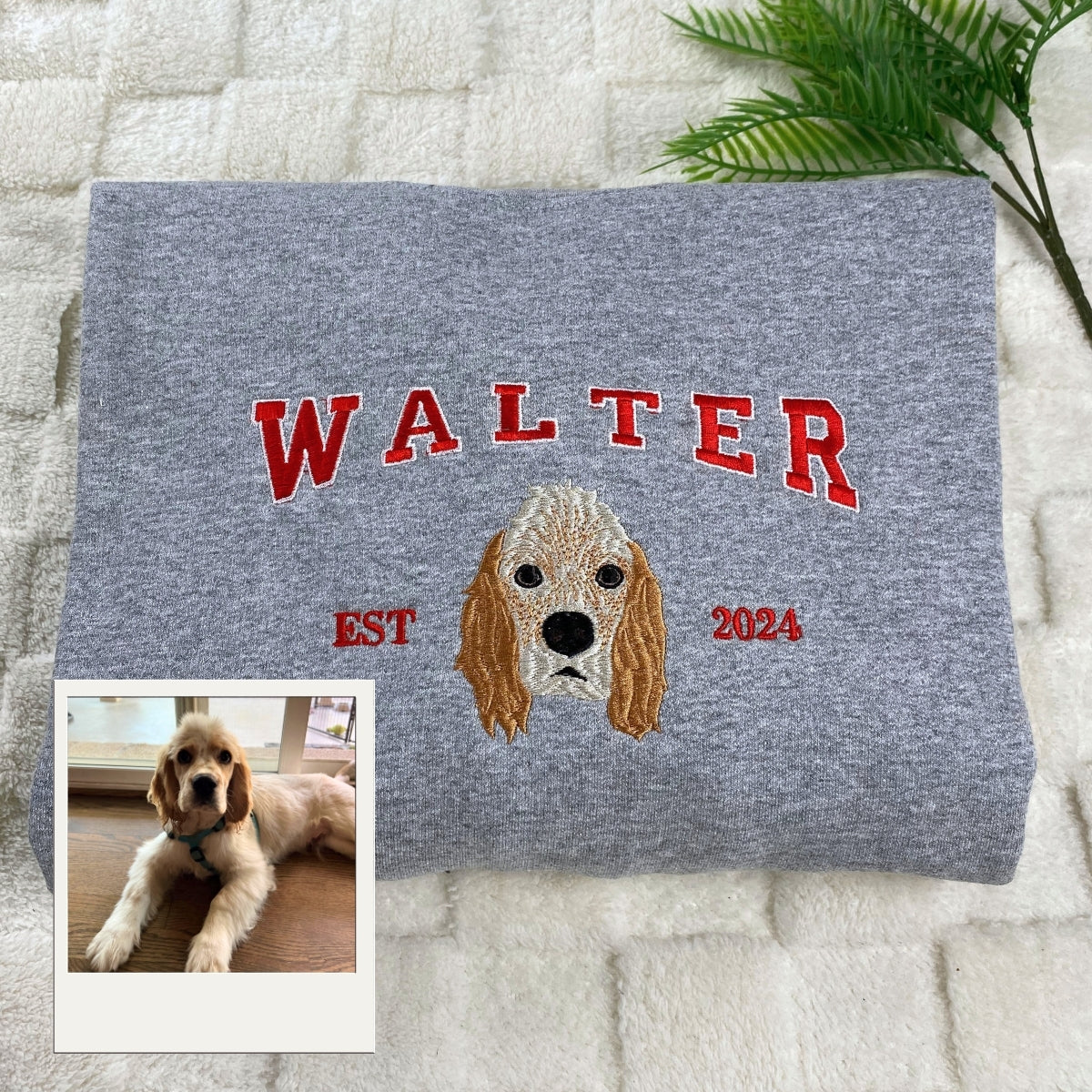 Dog Portrait Custom Embroidered Hoodie - Personalized Pet Face Varsity Style - Dog Mom Gift