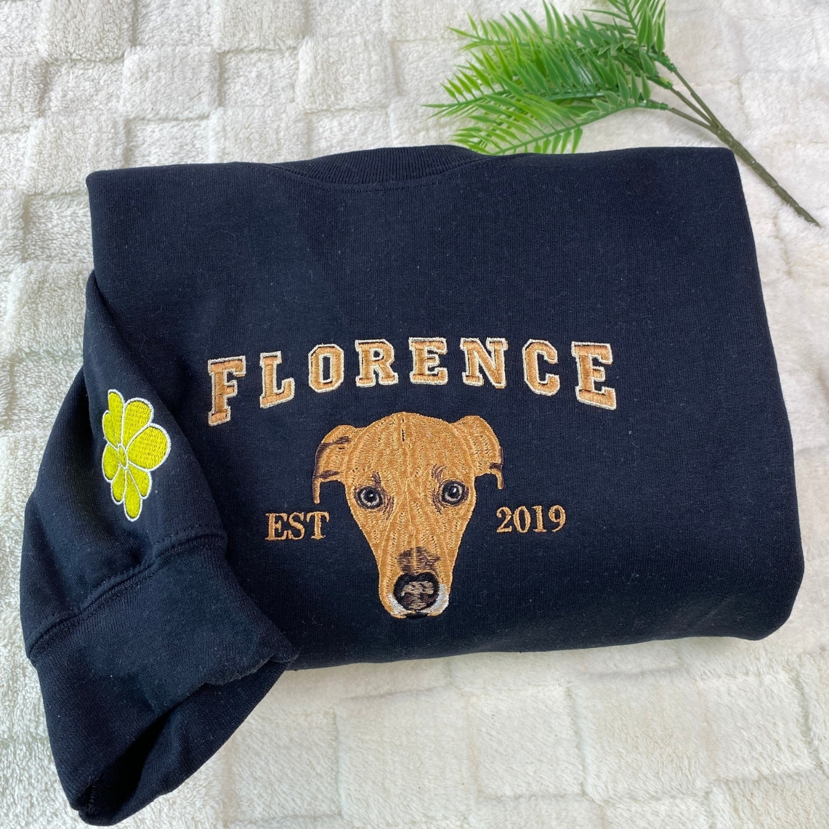 Dog Portrait Custom Embroidered Hoodie - Personalized Pet Face Varsity Style - Dog Mom Gift