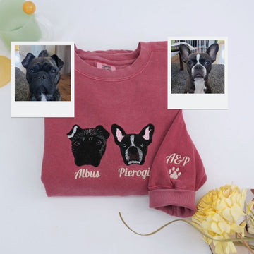 Custom Dog Portrait Embroidered Sweatshirt - Personalized Multi-Pet Names - Dog Mom Gift