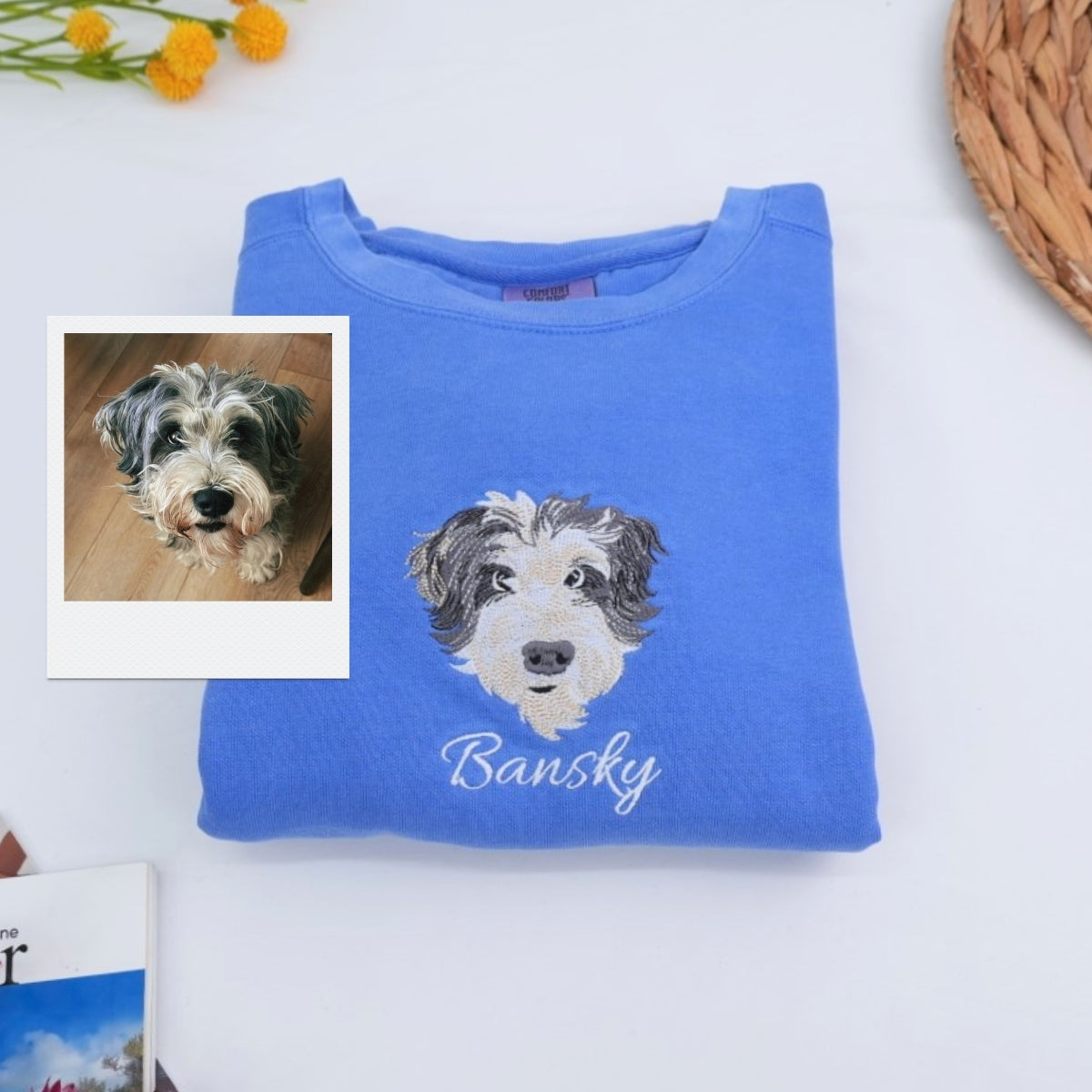 Custom Dog Portrait Embroidered Sweatshirt - Personalized Multi-Pet Names - Dog Mom Gift