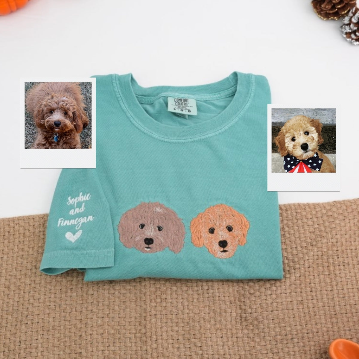 Custom Dog Portrait Embroidered T-Shirt - Photo to Pet Face with Name - Personalized Dog Lover Gift