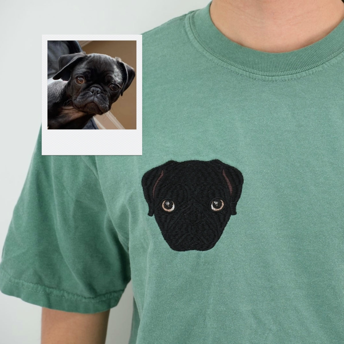 Custom Dog Portrait Embroidered T-Shirt - Photo to Pet Face with Name - Personalized Dog Lover Gift