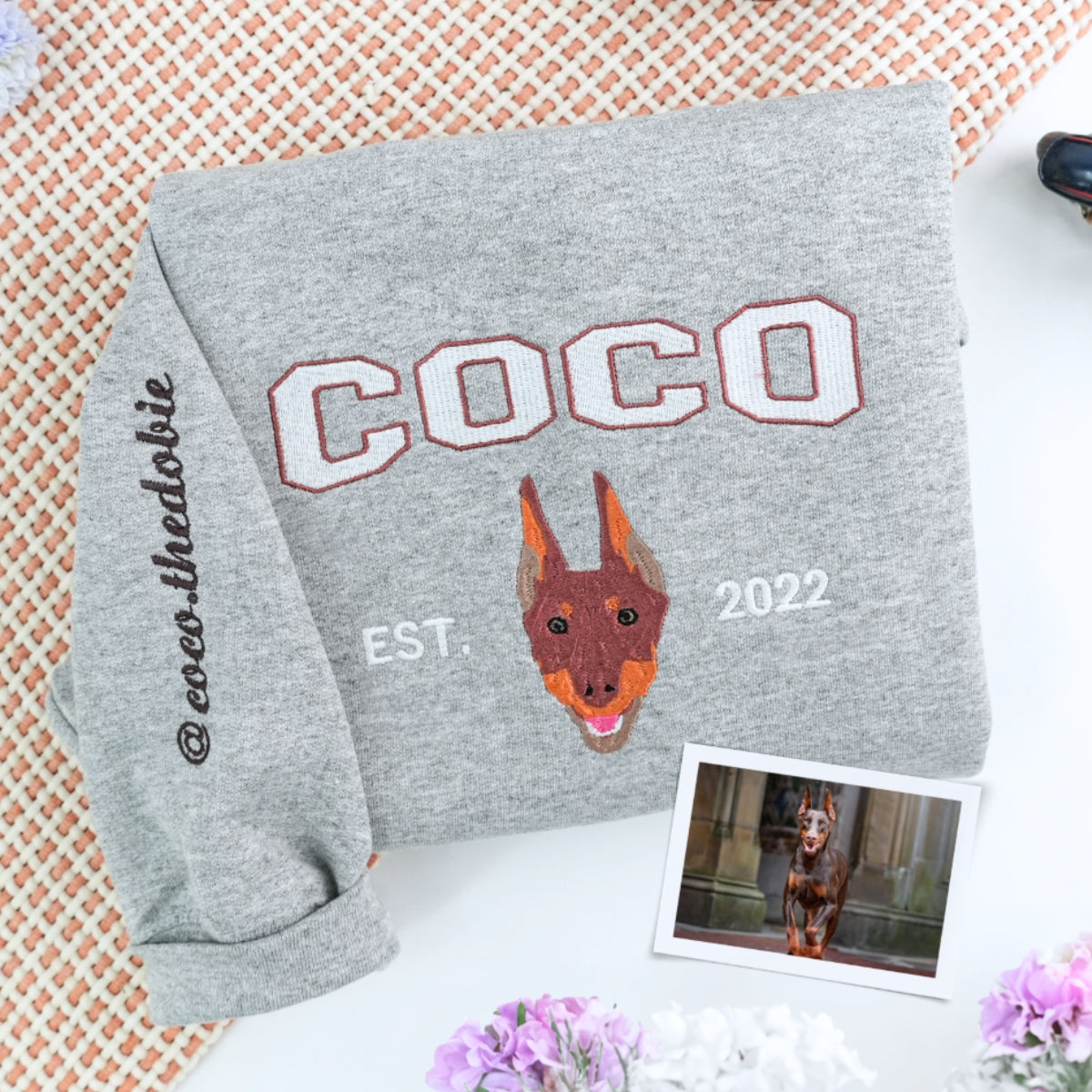 Custom Dog Portrait Embroidered Varsity Hoodie - Personalized Dog Name Sweatshirt - Dog Mom Gift