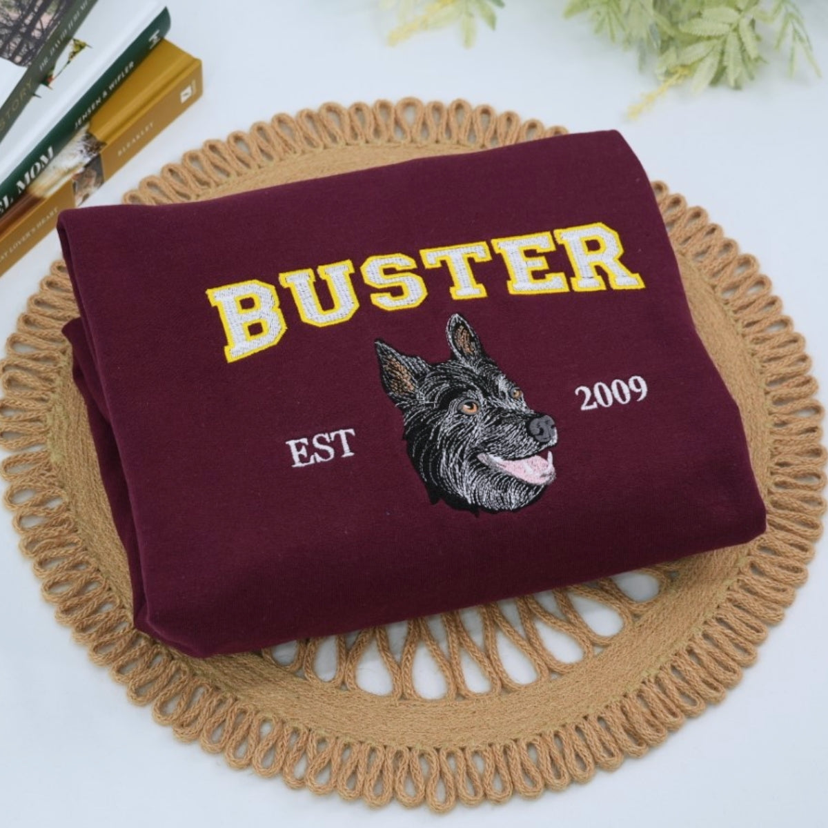 Custom Dog Portrait Embroidered Varsity Hoodie - Personalized Dog Name Sweatshirt - Dog Mom Gift