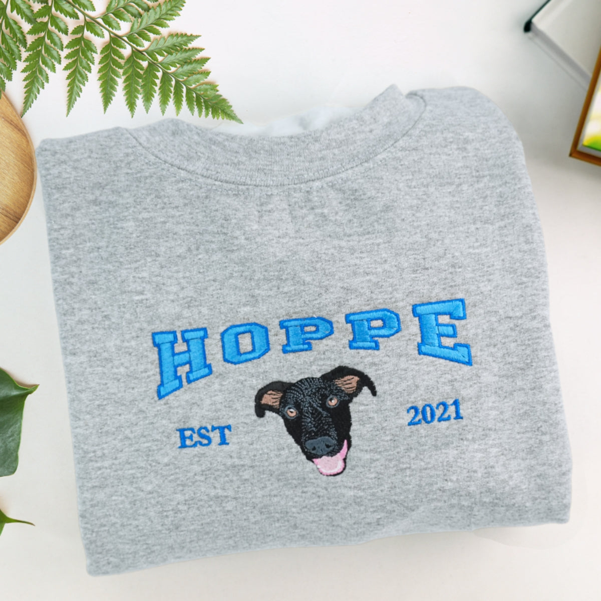 Custom Dog Portrait Embroidered Varsity Hoodie - Personalized Dog Name Sweatshirt - Dog Mom Gift