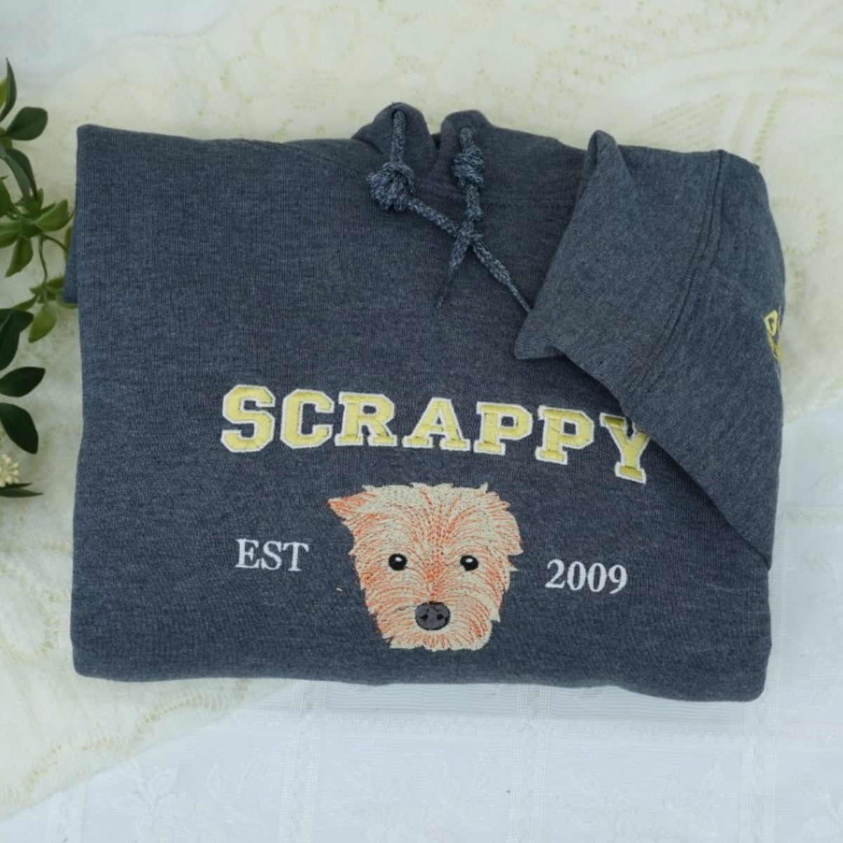 Custom Dog Portrait Embroidered Varsity Hoodie - Personalized Dog Name Sweatshirt - Dog Mom Gift