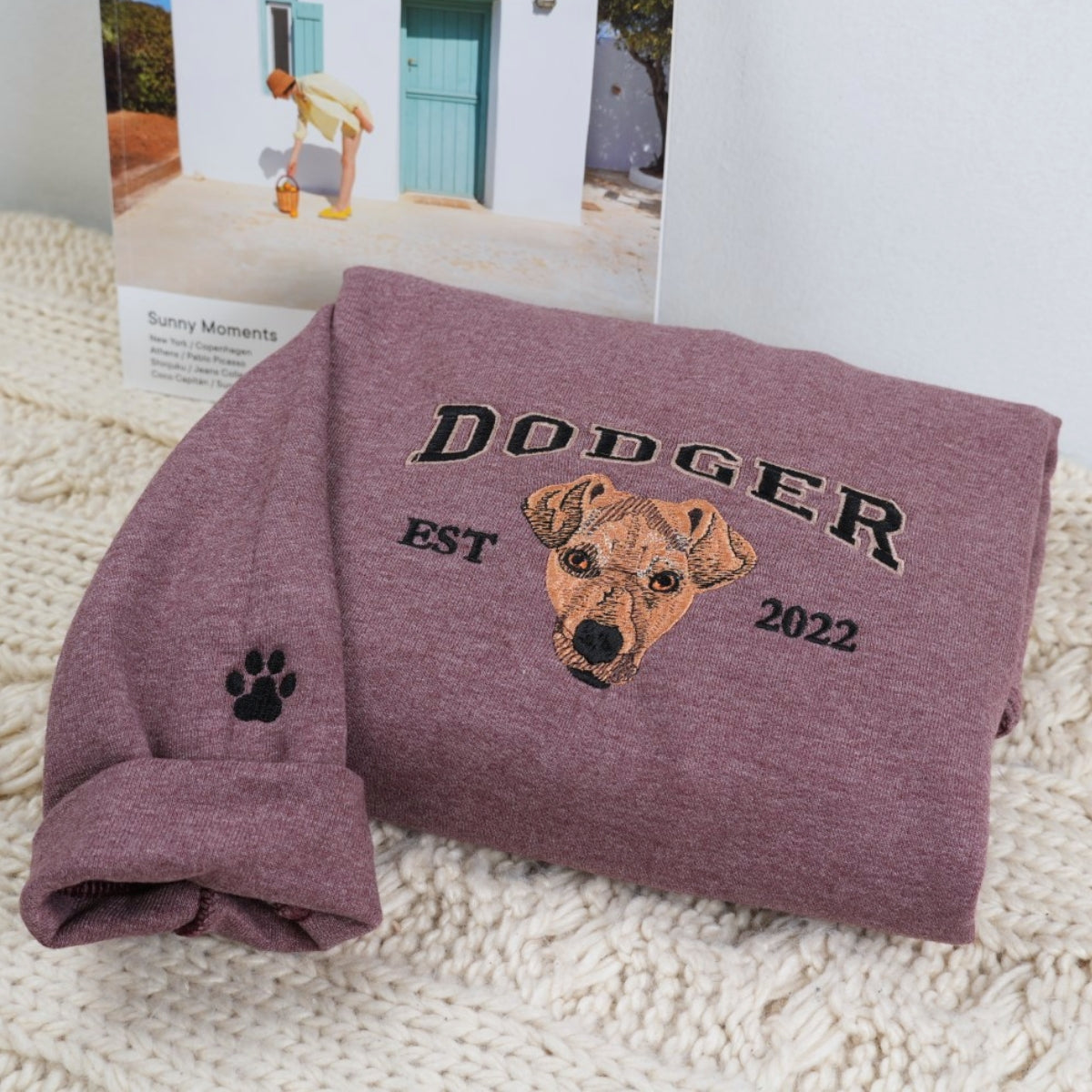 Custom Dog Portrait Embroidered Varsity Hoodie - Personalized Dog Name Sweatshirt - Dog Mom Gift