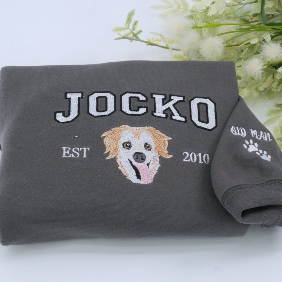 Custom Dog Portrait Embroidered Varsity Hoodie - Personalized Dog Name Sweatshirt - Dog Mom Gift