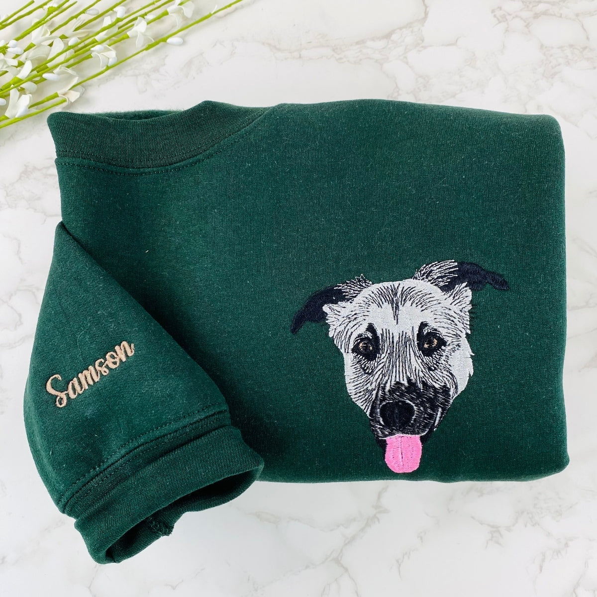 Dog Portrait Custom Embroidered Hoodie - Personalized Pet Sweatshirt Gift