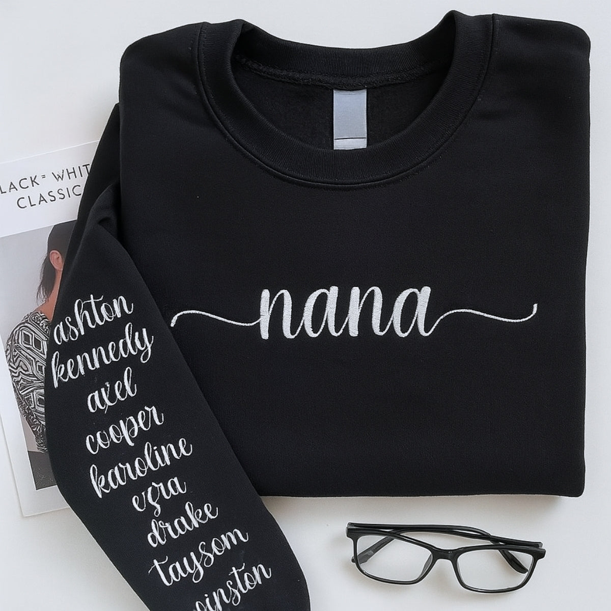 Grandchildren Names Custom Embroidered Sweatshirt - Nana Hoodie - Personalized Grandma Gift