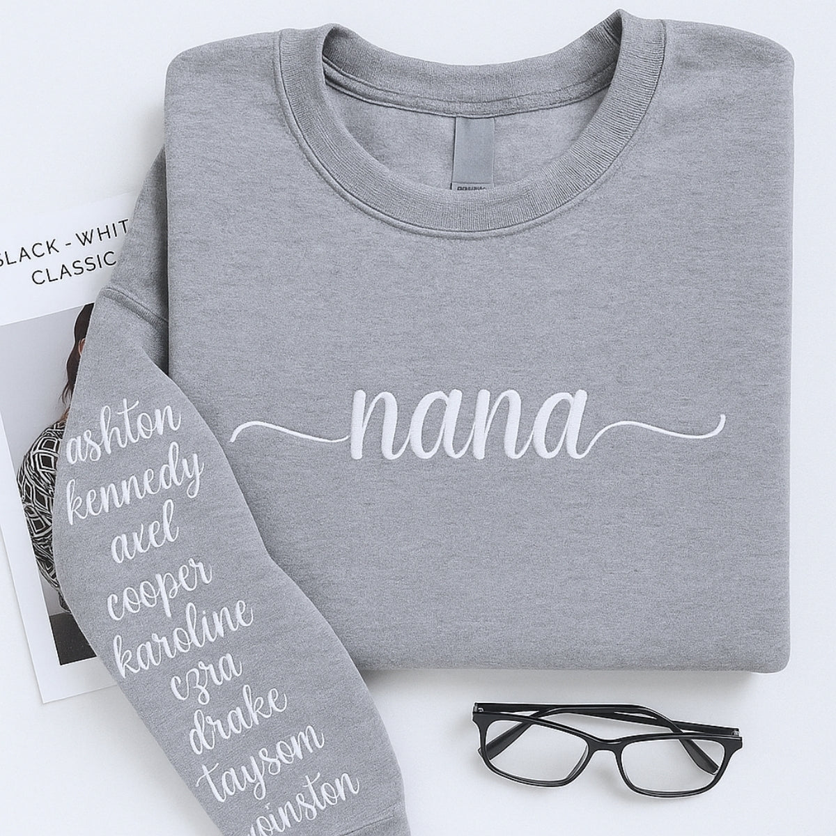 Grandchildren Names Custom Embroidered Sweatshirt - Nana Hoodie - Personalized Grandma Gift