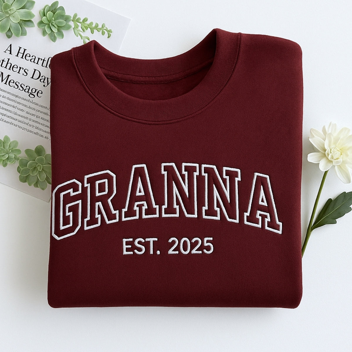 Grandma Hoodie - Grandchildren Names Custom Embroidered Sleeve - Varsity Style Personalized Gift
