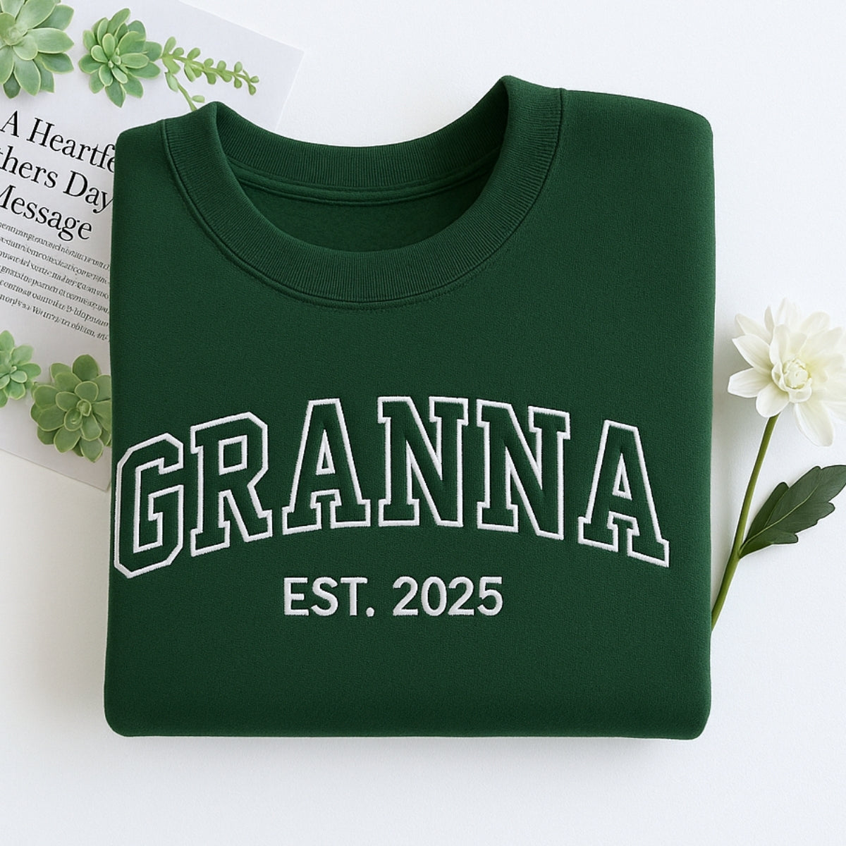 Grandma Hoodie - Grandchildren Names Custom Embroidered Sleeve - Varsity Style Personalized Gift