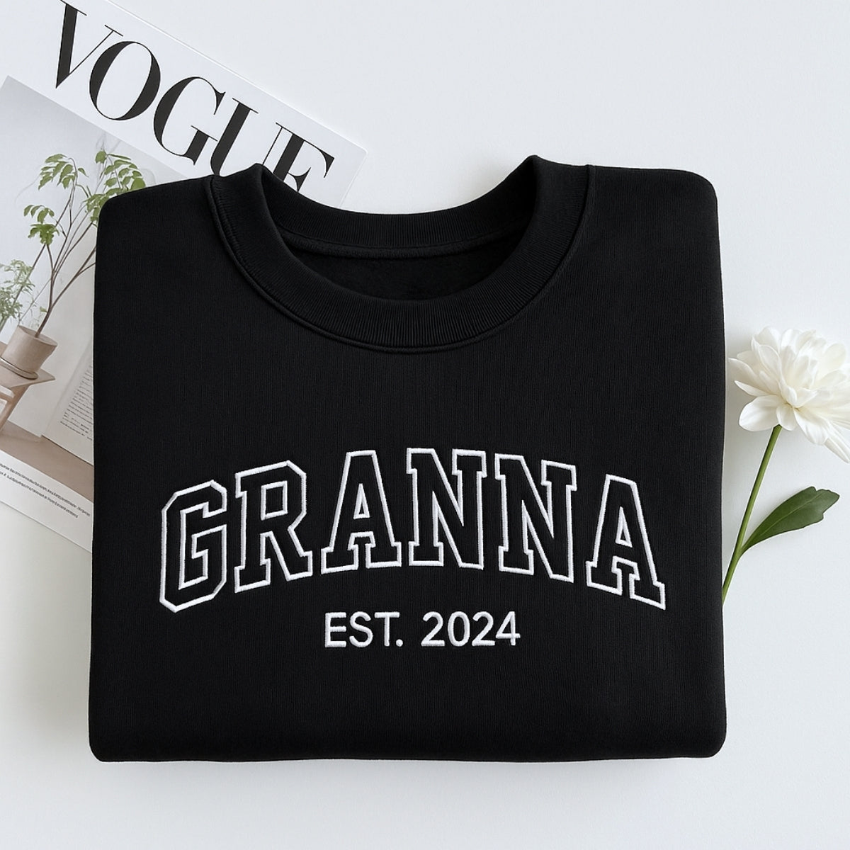 Grandma Hoodie - Grandchildren Names Custom Embroidered Sleeve - Varsity Style Personalized Gift