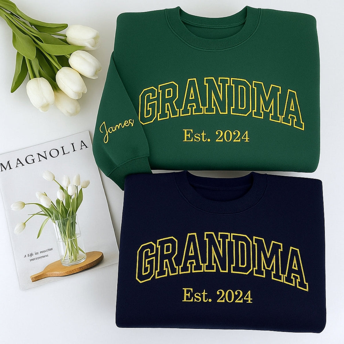 Grandma Varsity Hoodie - Personalized Grandchildren Names Custom Embroidered - Mother's Day Gift