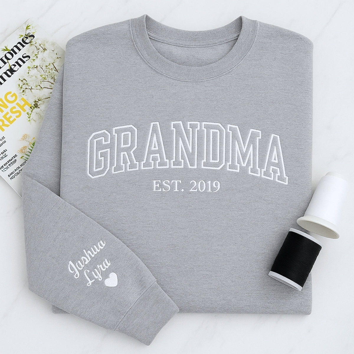 Grandma Varsity Hoodie - Personalized Grandchildren Names Custom Embroidered - Mother's Day Gift