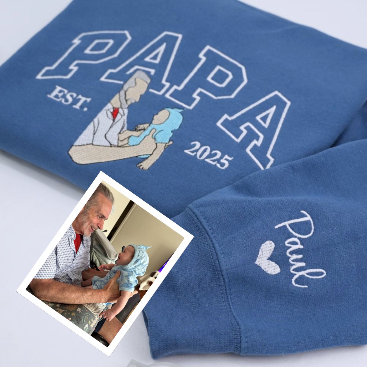 Grandpa & Grandchild Custom Embroidered Papa Hoodie - Personalized New Grandpa Gift