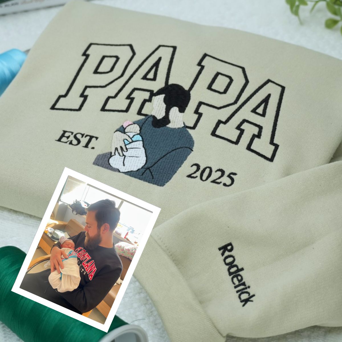 Grandpa & Grandchild Custom Embroidered Papa Hoodie - Personalized New Grandpa Gift