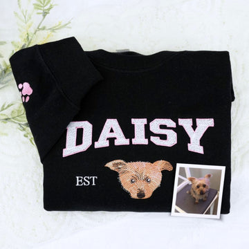 Custom Dog Portrait Varsity Embroidered Hoodie - Personalized Dog Face Sweatshirt - Pet Parent Gift