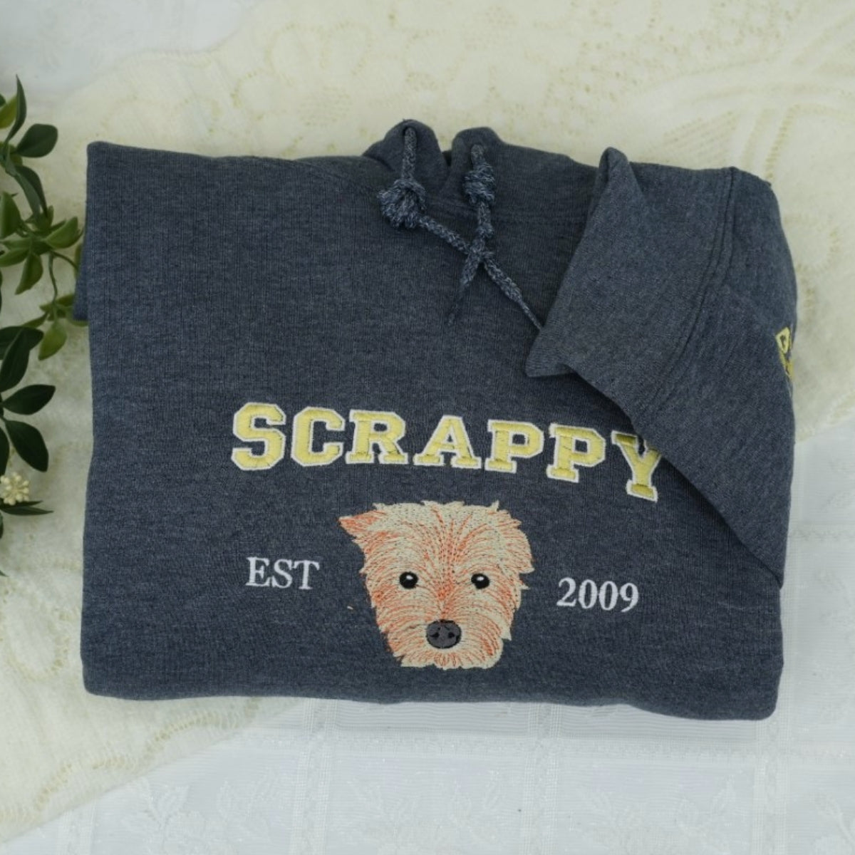 Custom Dog Portrait Varsity Embroidered Hoodie - Personalized Dog Face Sweatshirt - Pet Parent Gift