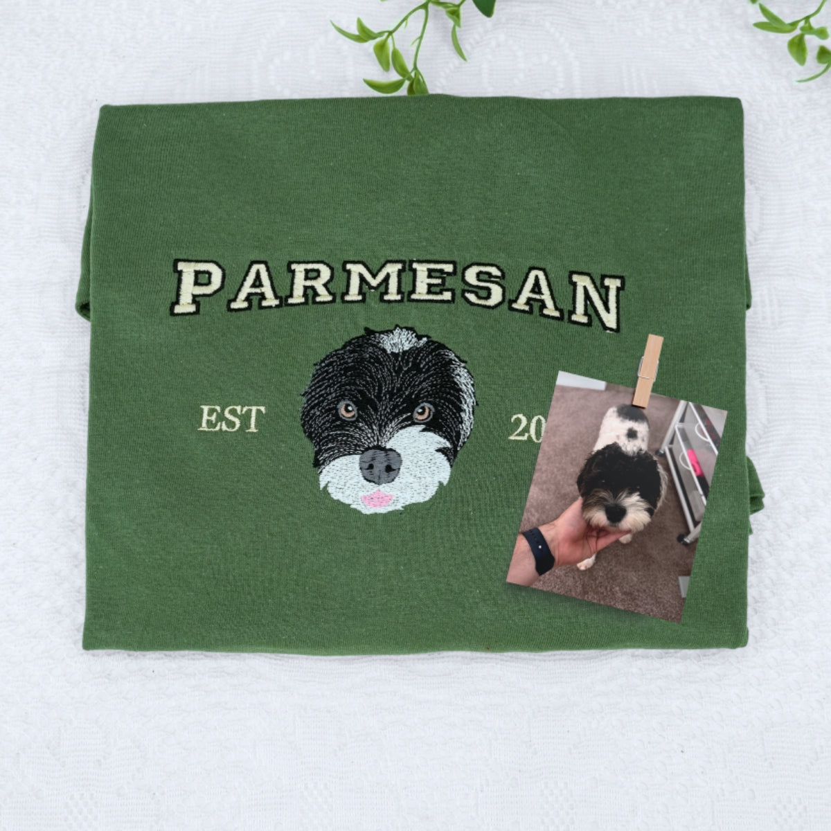 Custom Dog Portrait Varsity Embroidered Hoodie - Personalized Dog Face Sweatshirt - Pet Parent Gift