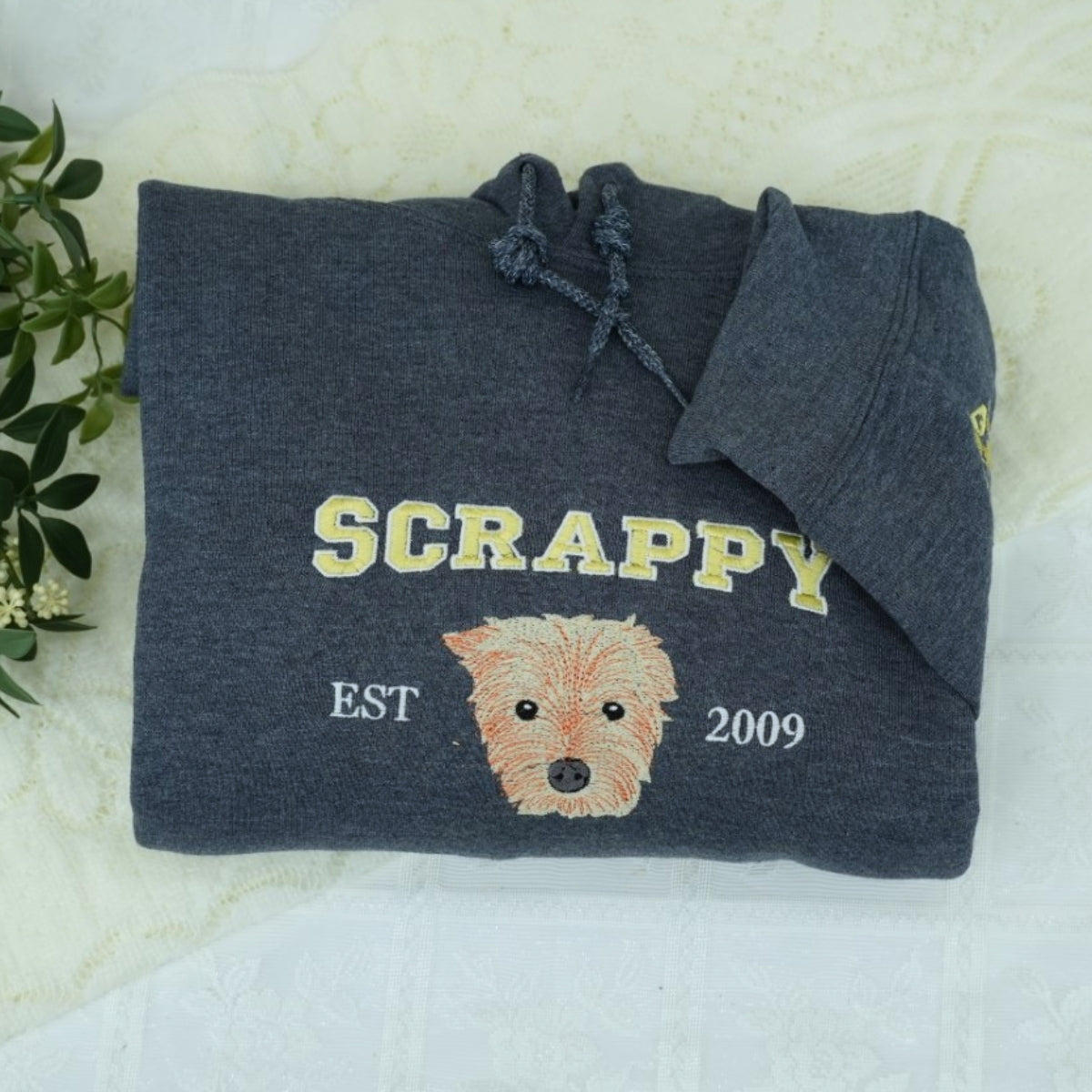 Custom Dog Portrait Varsity Embroidered Hoodie - Personalized Dog Name Sweatshirt - Dog Lover Gift