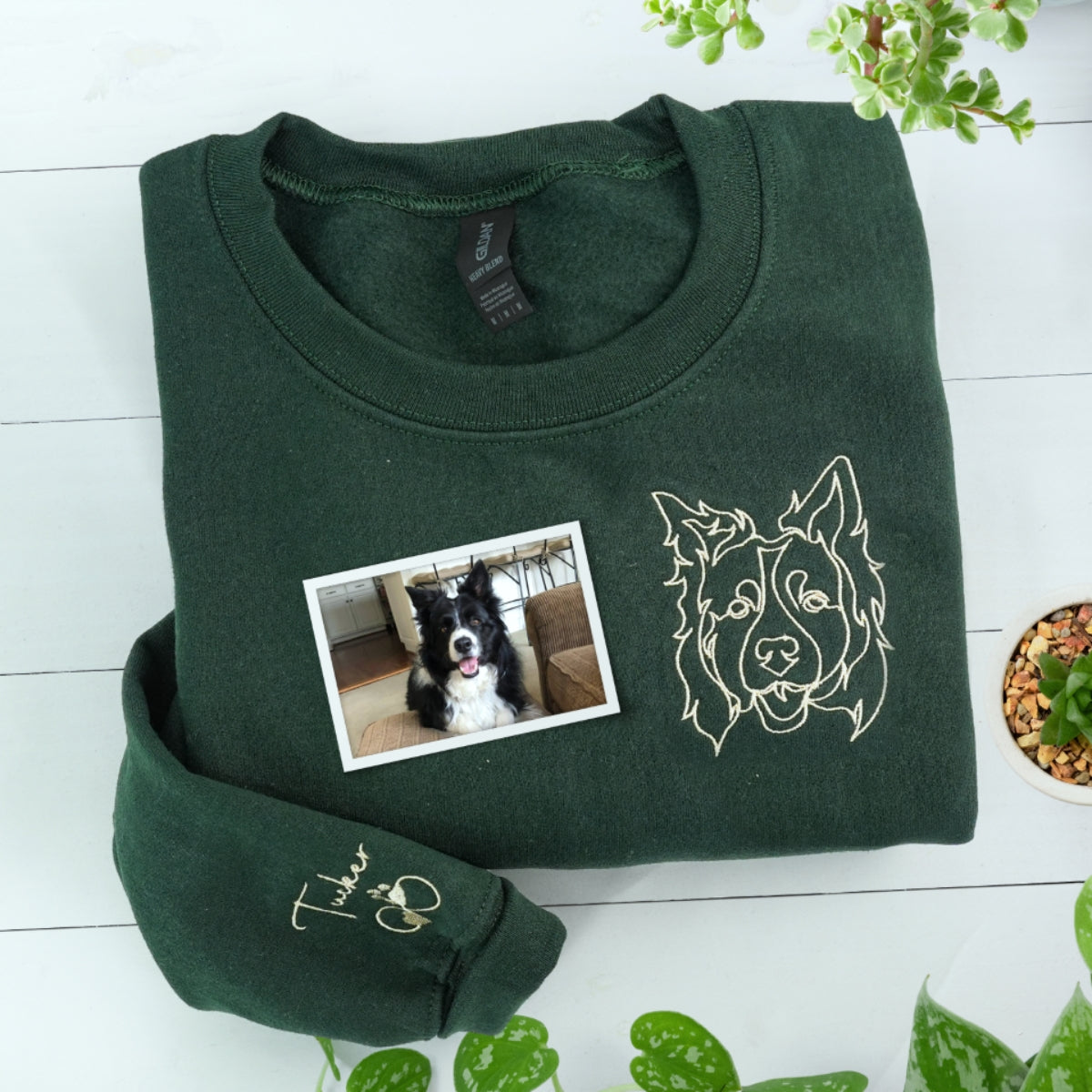 Custom Dog Portrait Embroidered Sweatshirt - Personalized Dog Line Art Shirt - Dog Lover Gift