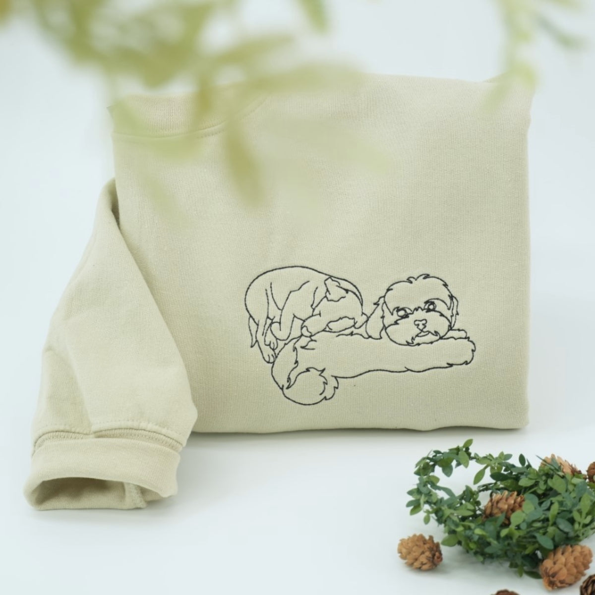 Custom Dog Portrait Embroidered Sweatshirt - Personalized Dog Line Art Shirt - Dog Lover Gift