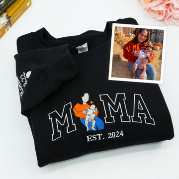 Family Photo Custom Embroidered Mama Sweatshirt - Personalized Memory Gift