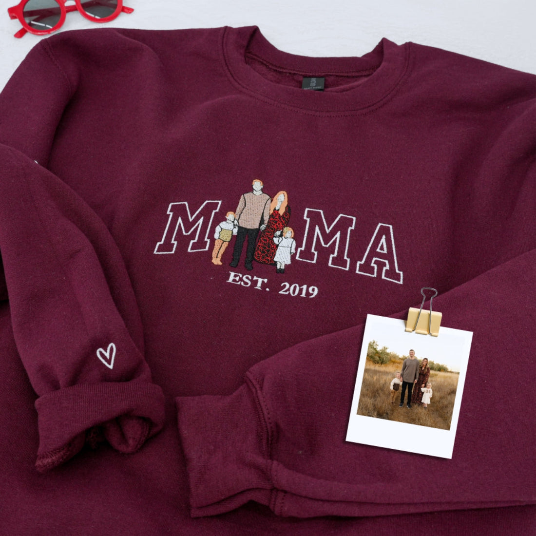 Family Photo Custom Embroidered Mama Sweatshirt - Personalized Memory Gift