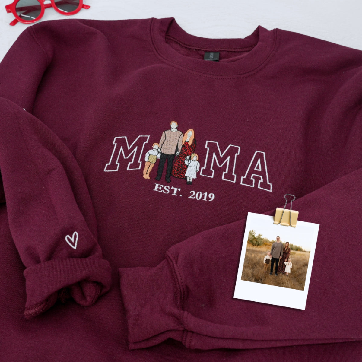 Family Photo Custom Embroidered Mama Sweatshirt - Personalized Memory Gift