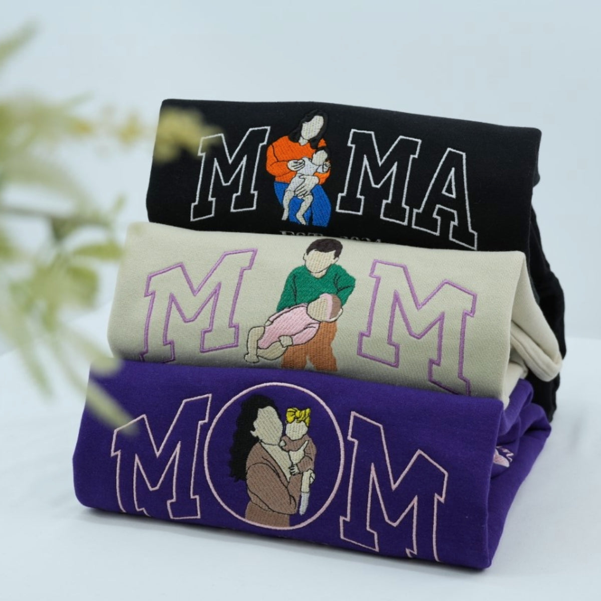 Family Photo Custom Embroidered Mama Sweatshirt - Personalized Memory Gift