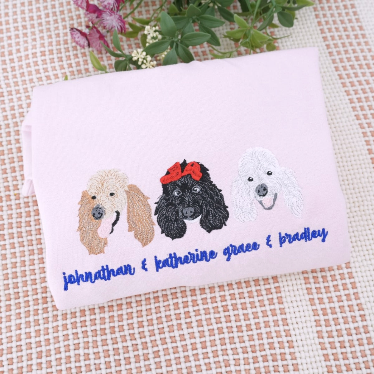 Dog Portrait Custom Embroidered Hoodie - Pet Face Sweatshirt - Personalized Multi Pet Parent Gift