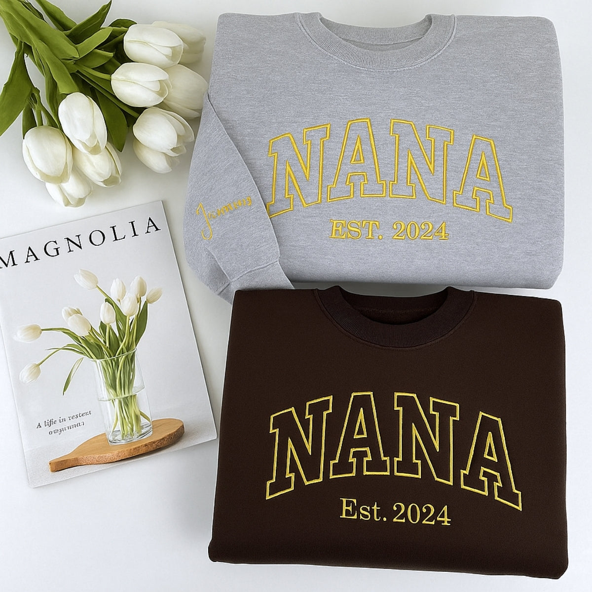 Grandma EST Year Custom Embroidered Hoodie - Personalized Nana Sweatshirt - Mother's Day Gift