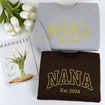 Grandma EST Year Custom Embroidered Hoodie - Personalized Nana Sweatshirt - Mother's Day Gift