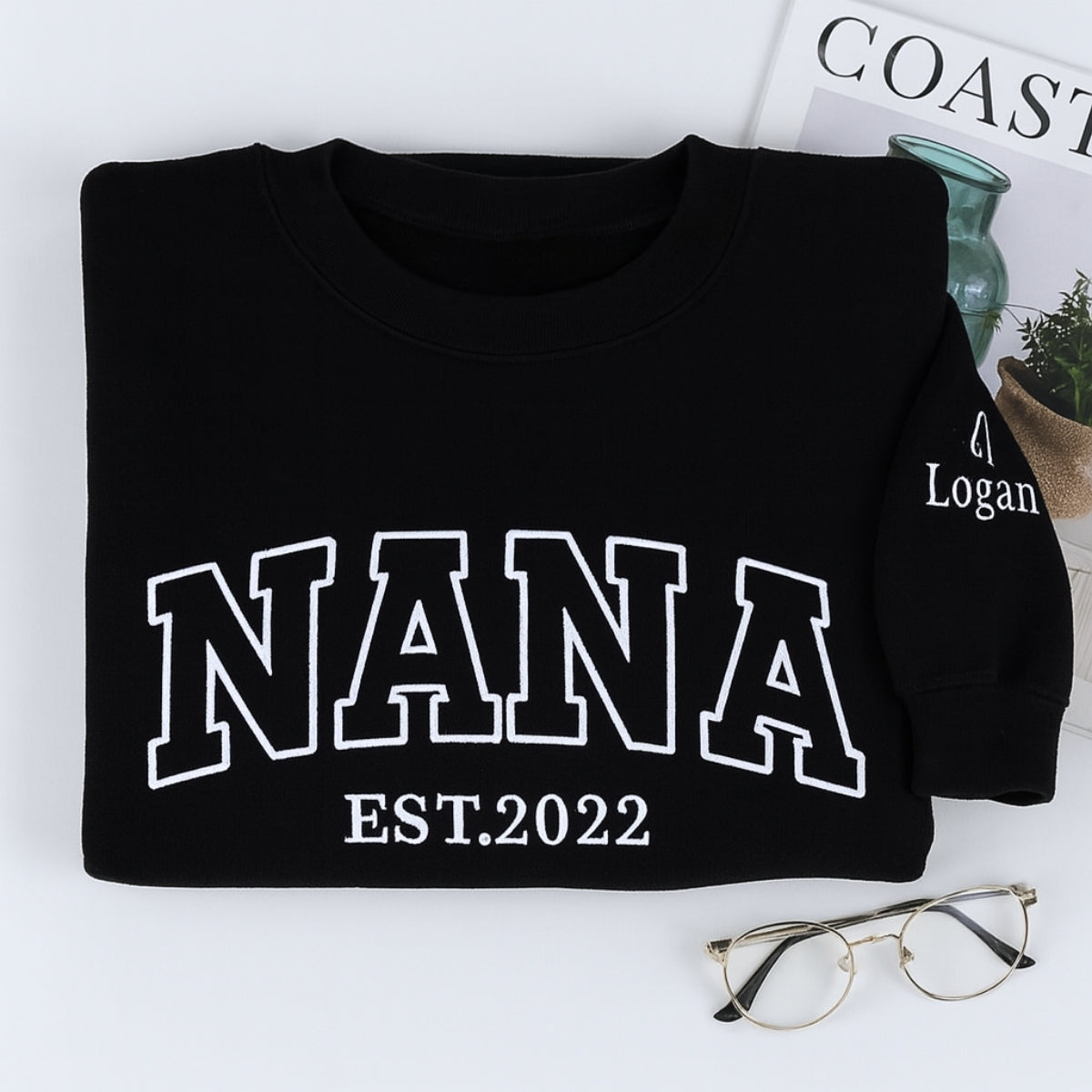 Grandma EST Year Custom Embroidered Hoodie - Personalized Nana Sweatshirt - Mother's Day Gift