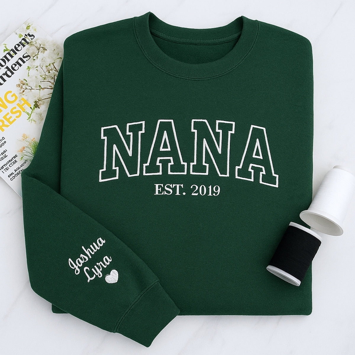Grandma EST Year Custom Embroidered Hoodie - Personalized Nana Sweatshirt - Mother's Day Gift