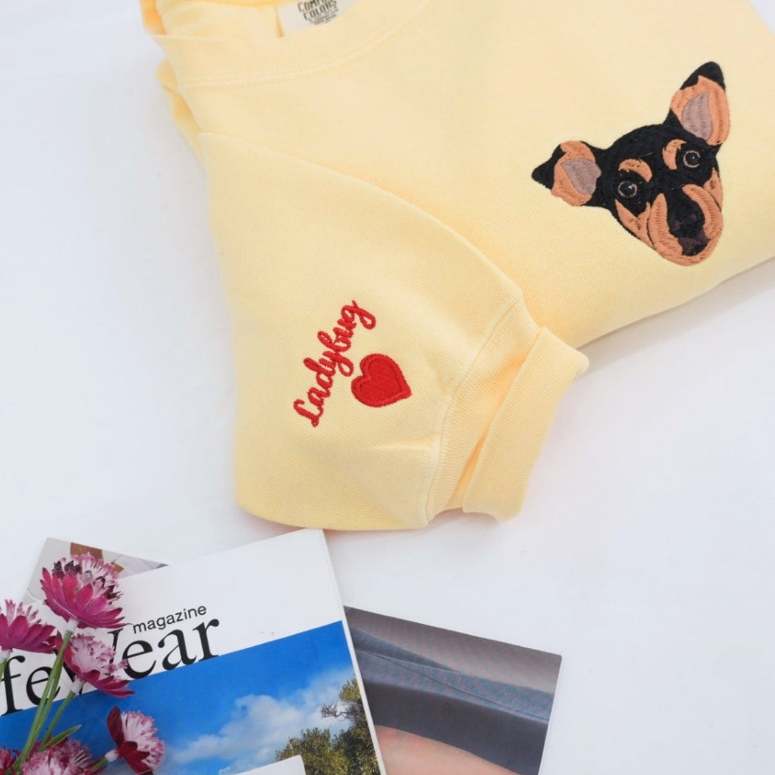 Custom Dog Portrait Embroidered Sweatshirt - Personalized Dog Name Hoodie - Pet Memorial Gift