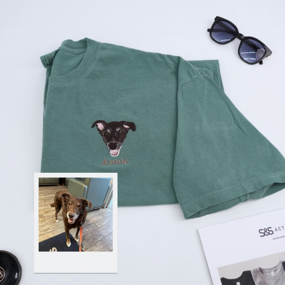 Custom Dog Portrait Embroidered T-Shirt - Personalized Dog Face Shirt - Pet Memorial Gift